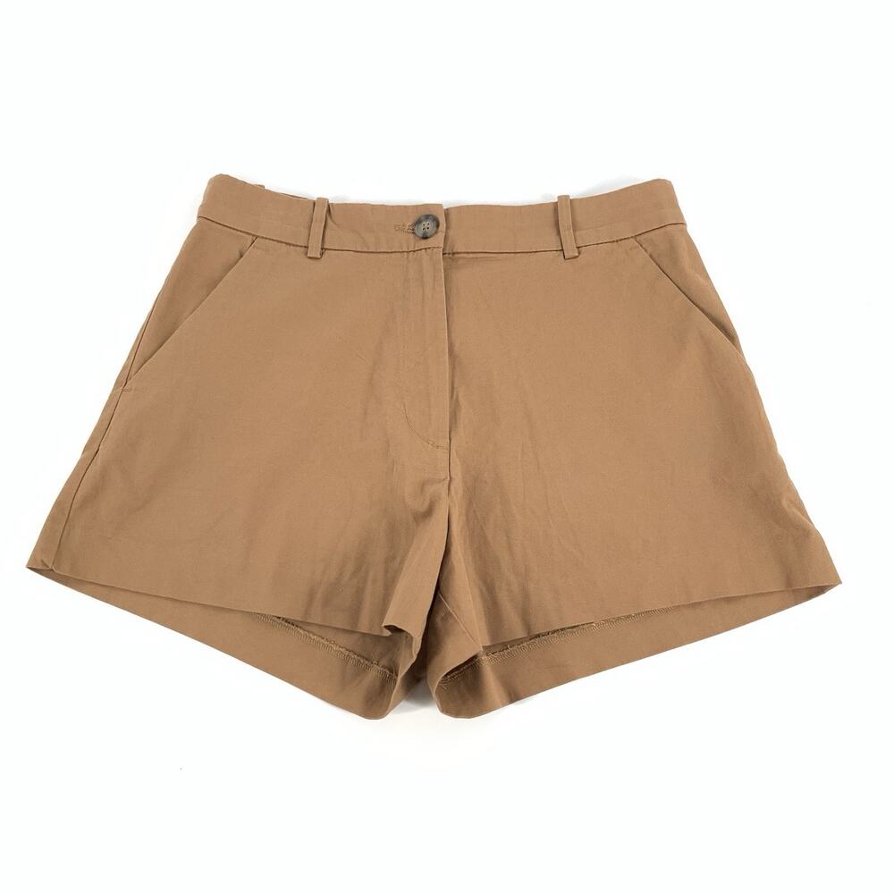 H&M Flat Front Khaki Dress Shorts Size 8 Womens Dark Tan Beige Classic Casual